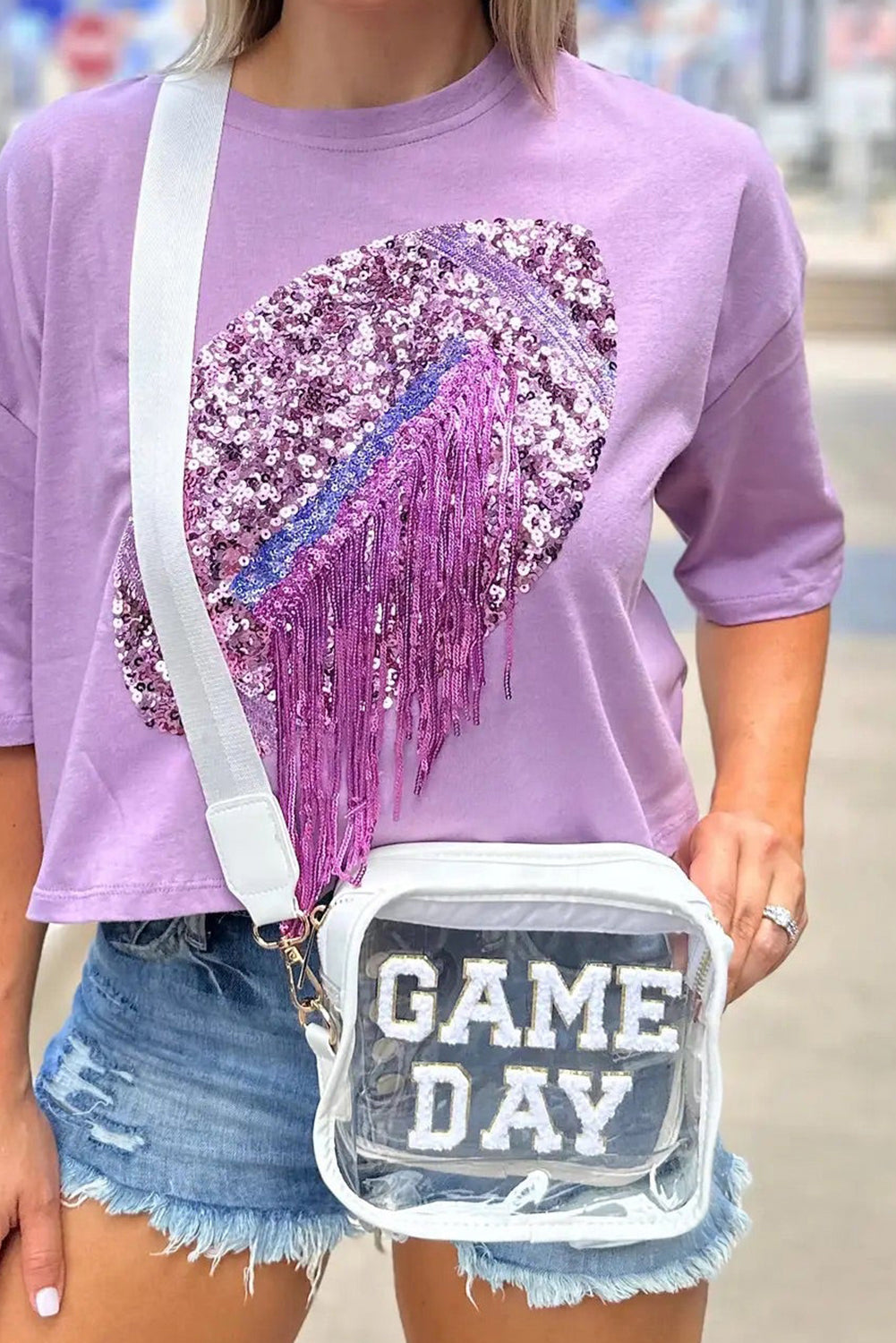 Black Chenille GAME DAY Pattern Clear Bag