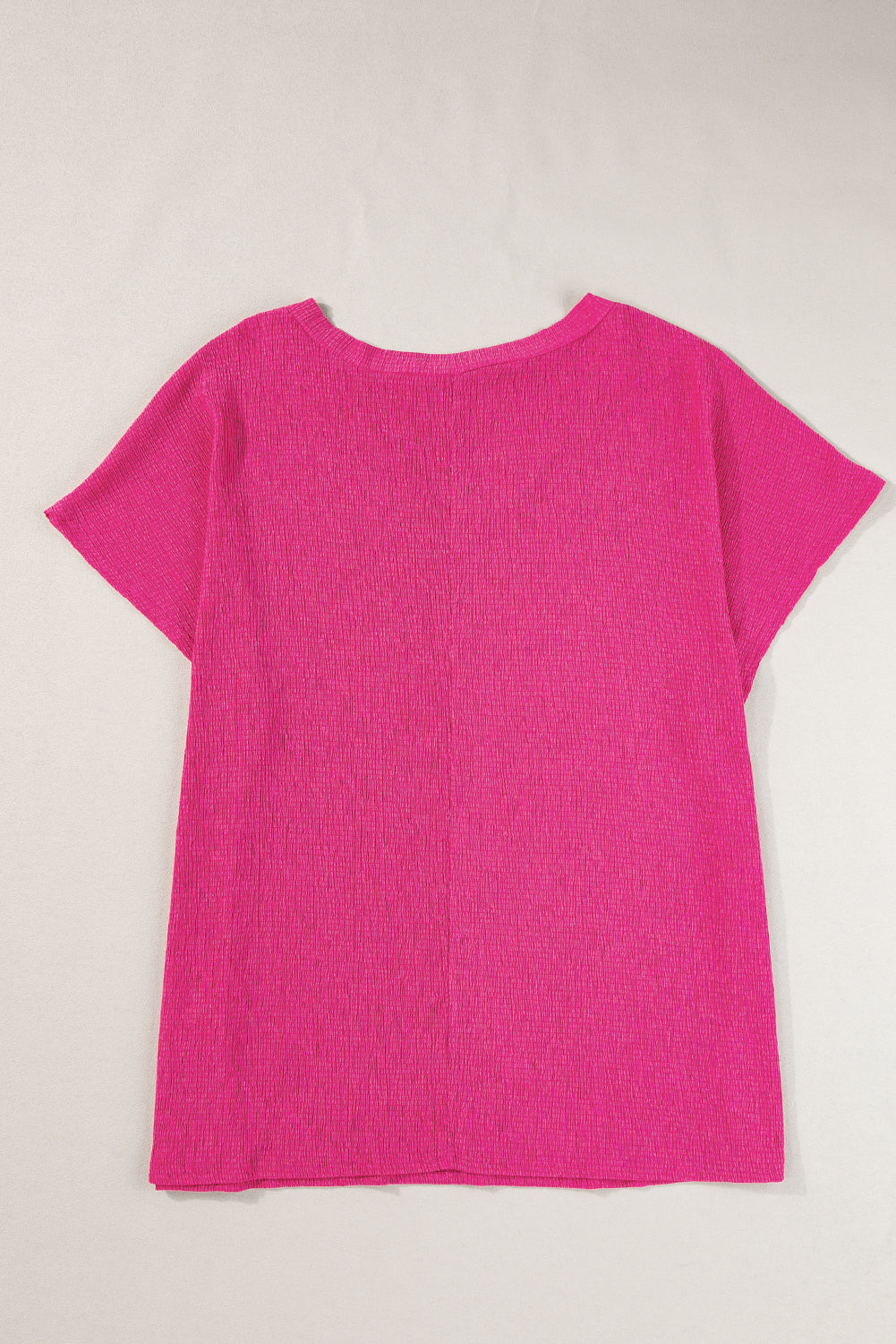 Bright Pink Solid Color V Neck Plus Size Blouse