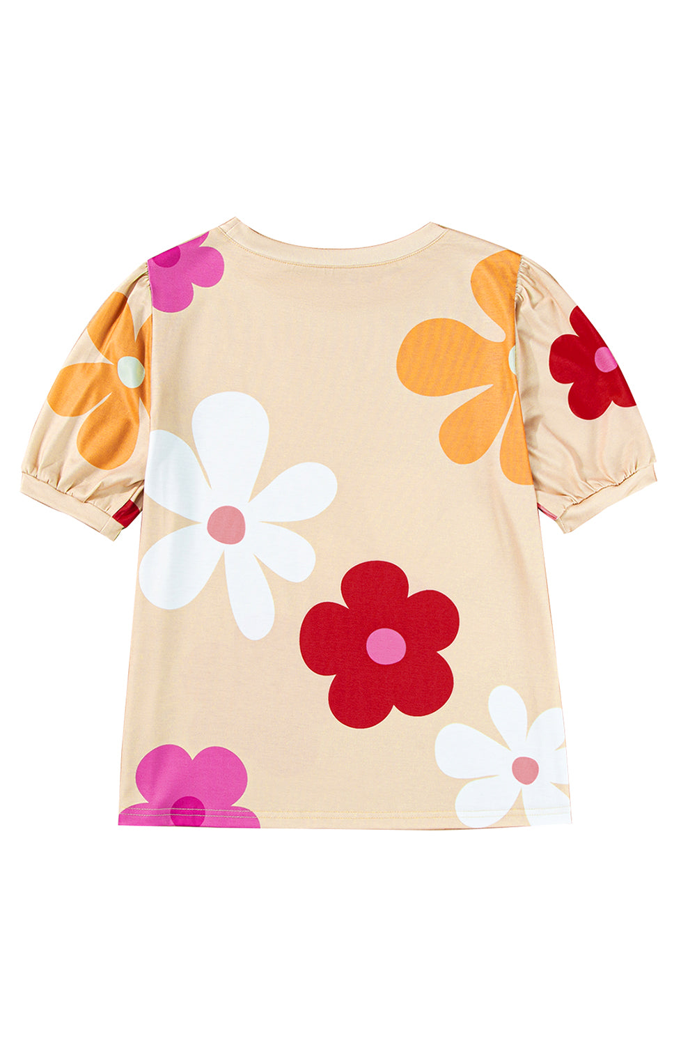 Colorful Flower Print Bubble Sleeve Tee