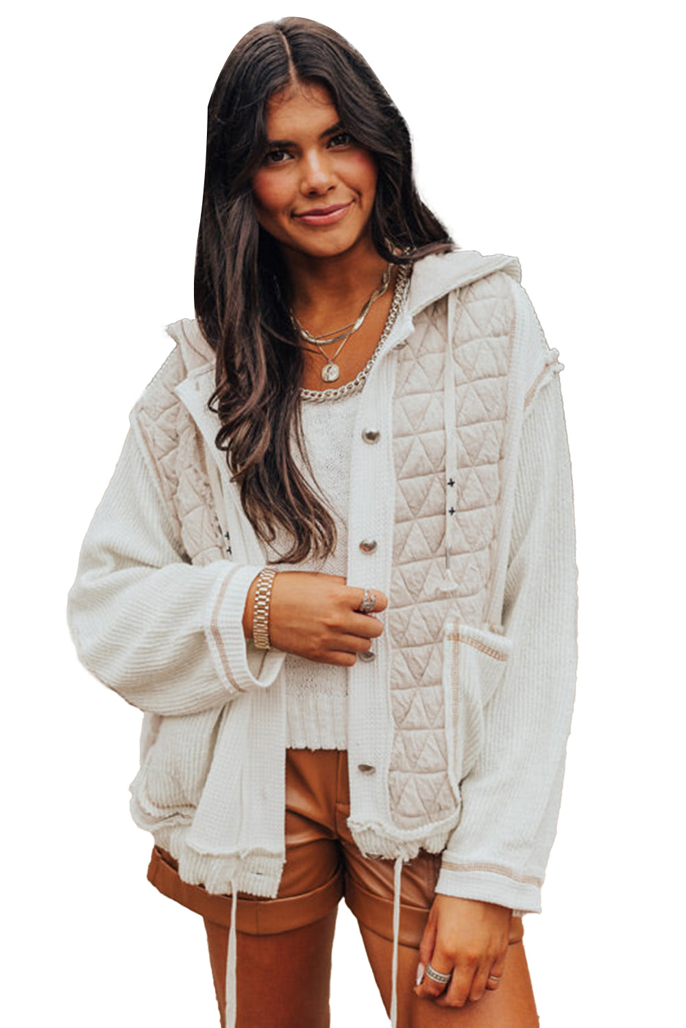 Quilted Textured Patchwork Hooded Jacket