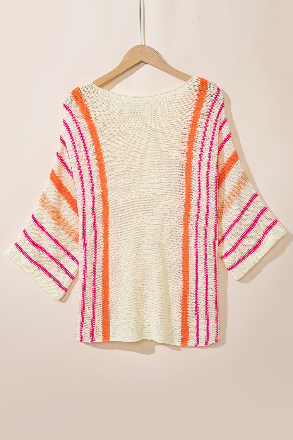 White Striped Bell Sleeve Lightweight Knitted Top