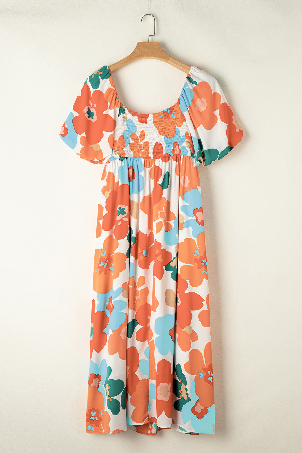 Orange Plus Size Floral Print Square Neck Maxi Dress