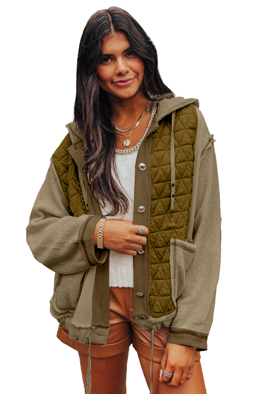 Quilted Textured Patchwork Hooded Jacket