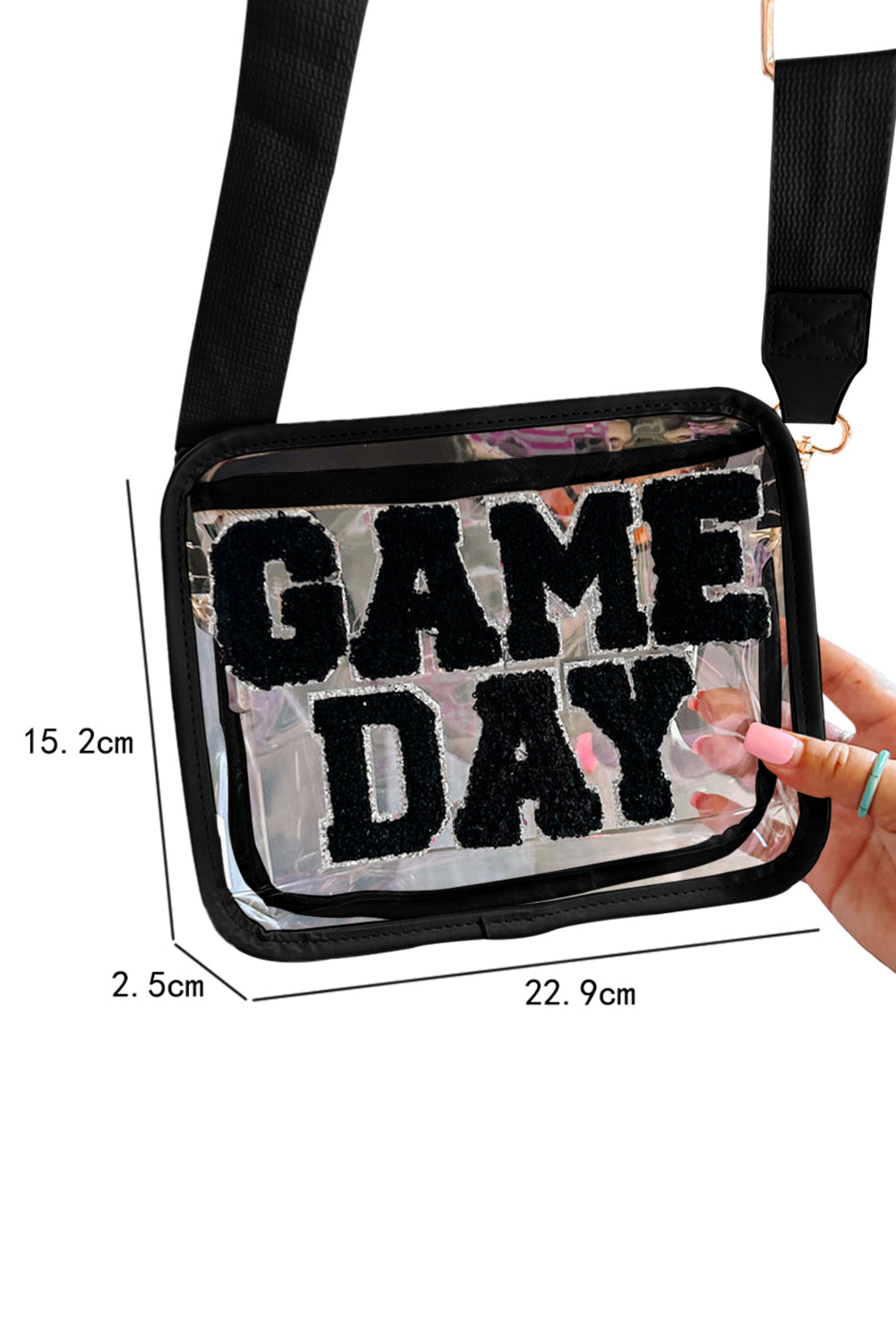 Black Chenille GAME DAY Pattern Clear Bag