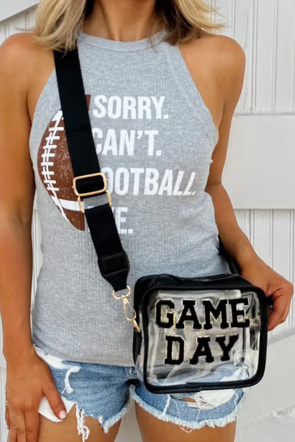 Black Chenille GAME DAY Pattern Clear Bag