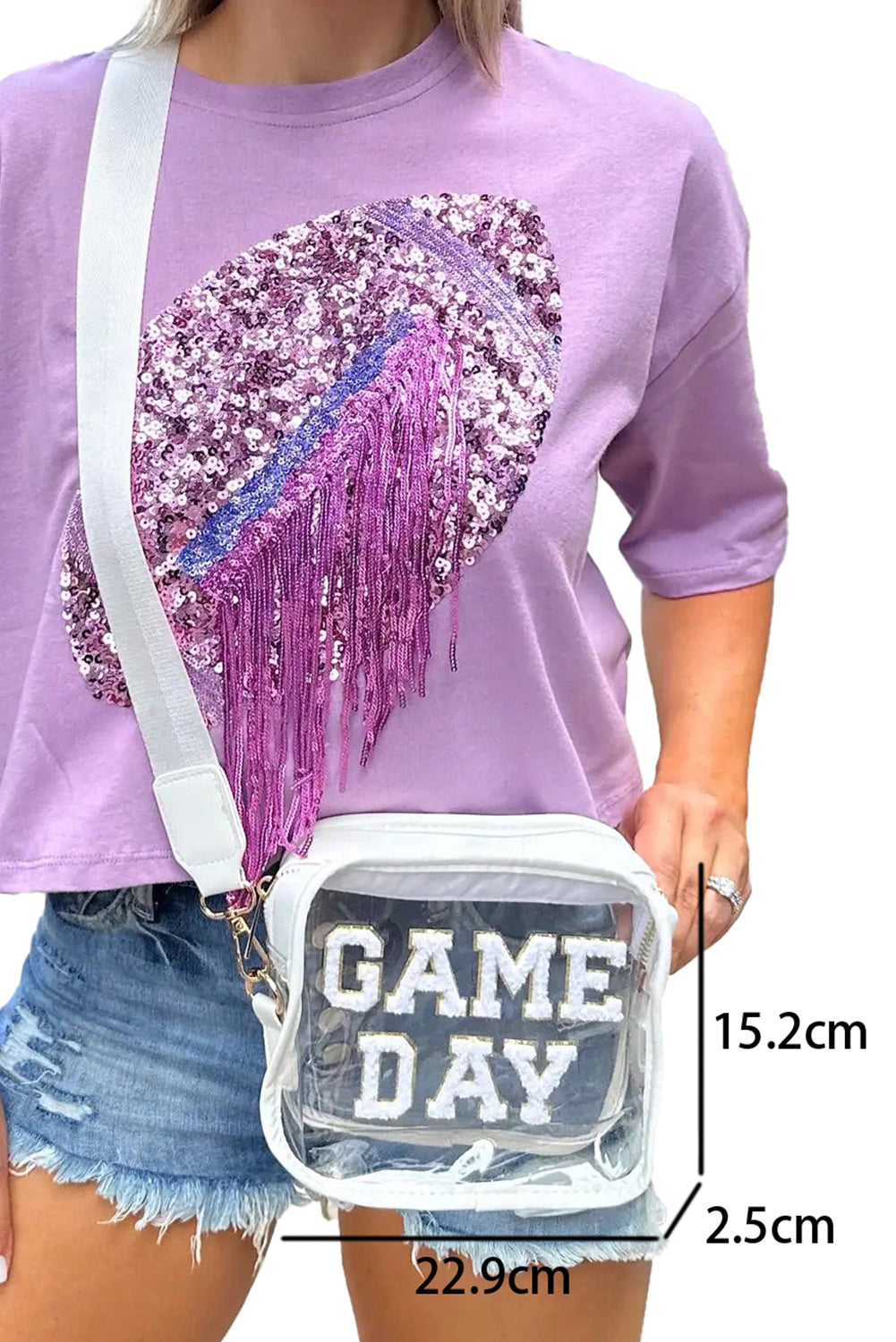 Black Chenille GAME DAY Pattern Clear Bag