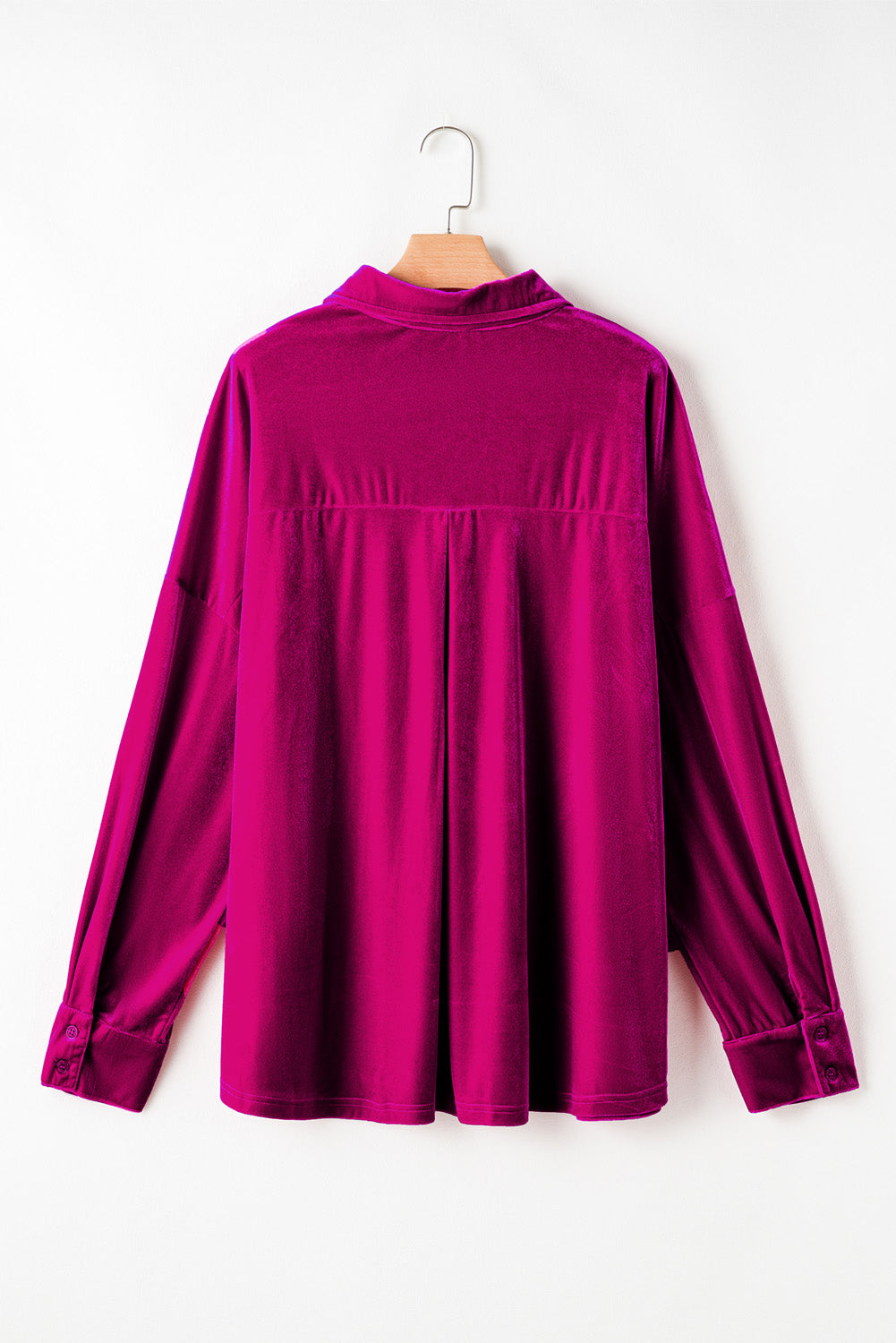 Chestnut Plus Size Velvet Chest Pocket Drop Shoulder Shirt