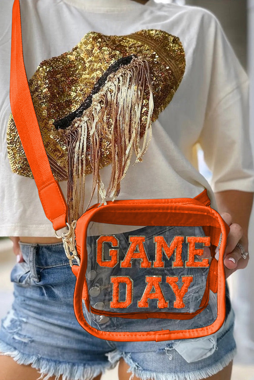 Black Chenille GAME DAY Pattern Clear Bag