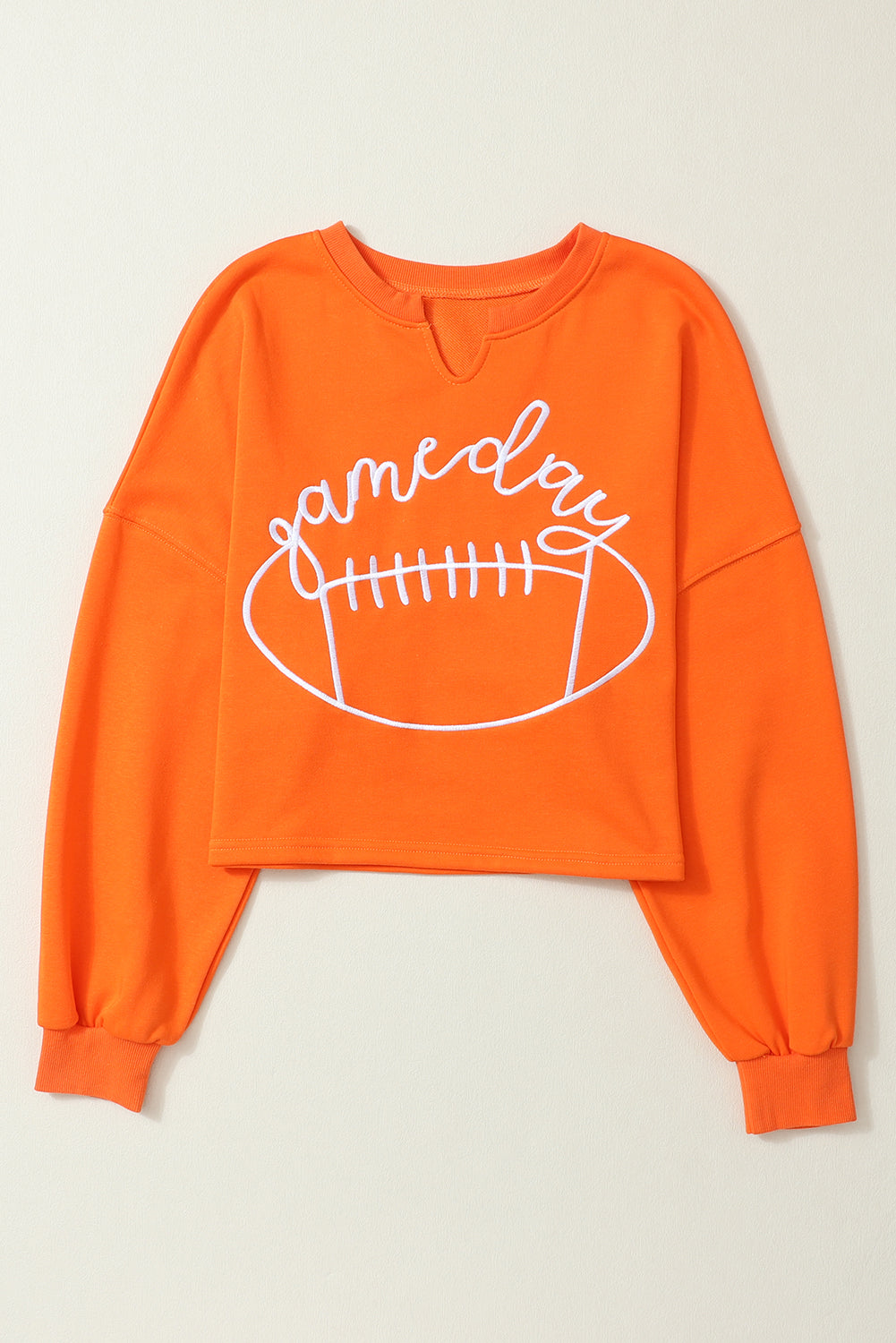 Orange Game Day Lettering Football Notched Neck Cropped Sweatshirt