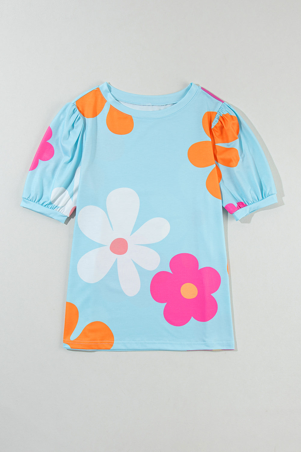 Colorful Flower Print Bubble Sleeve Tee