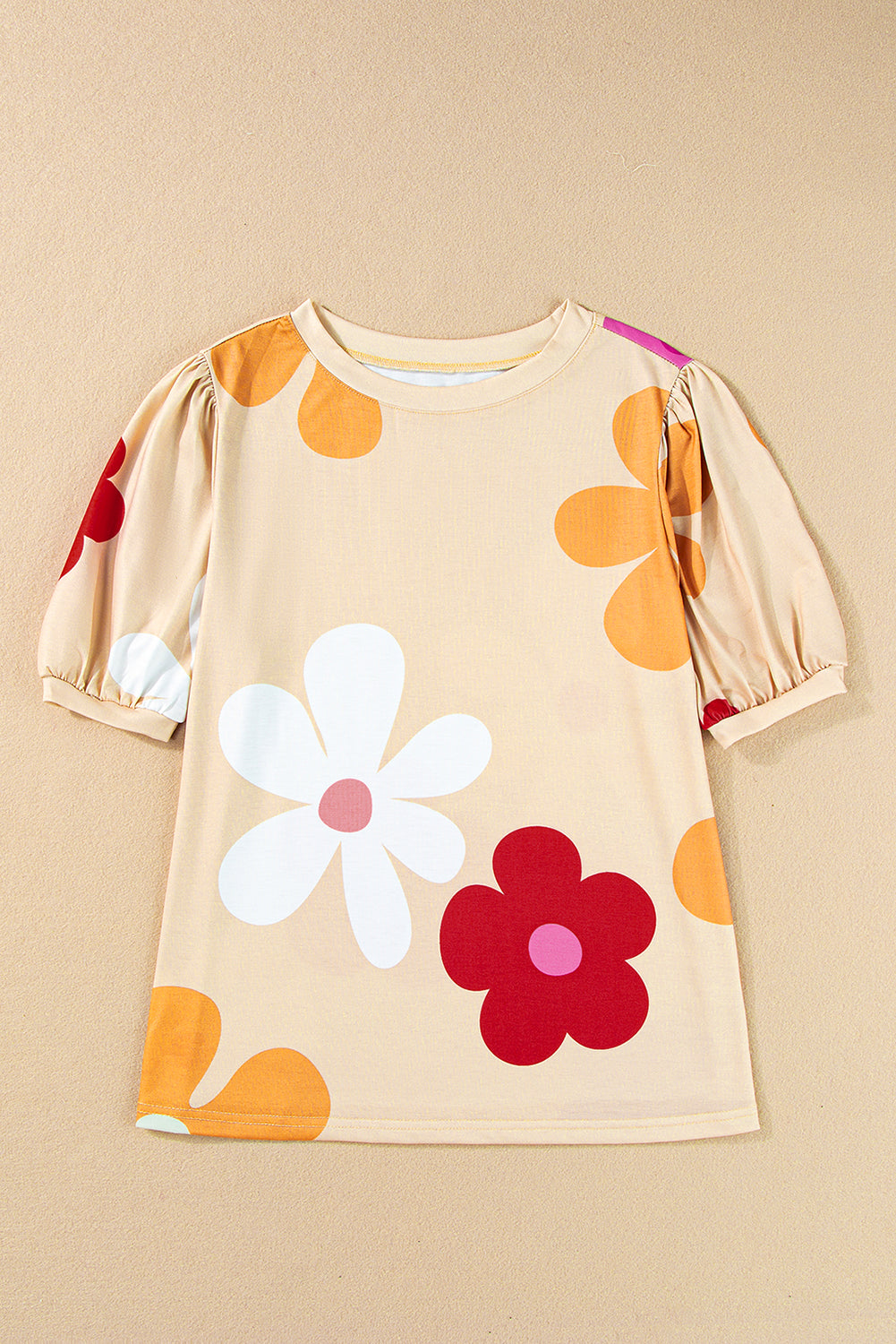 Colorful Flower Print Bubble Sleeve Tee