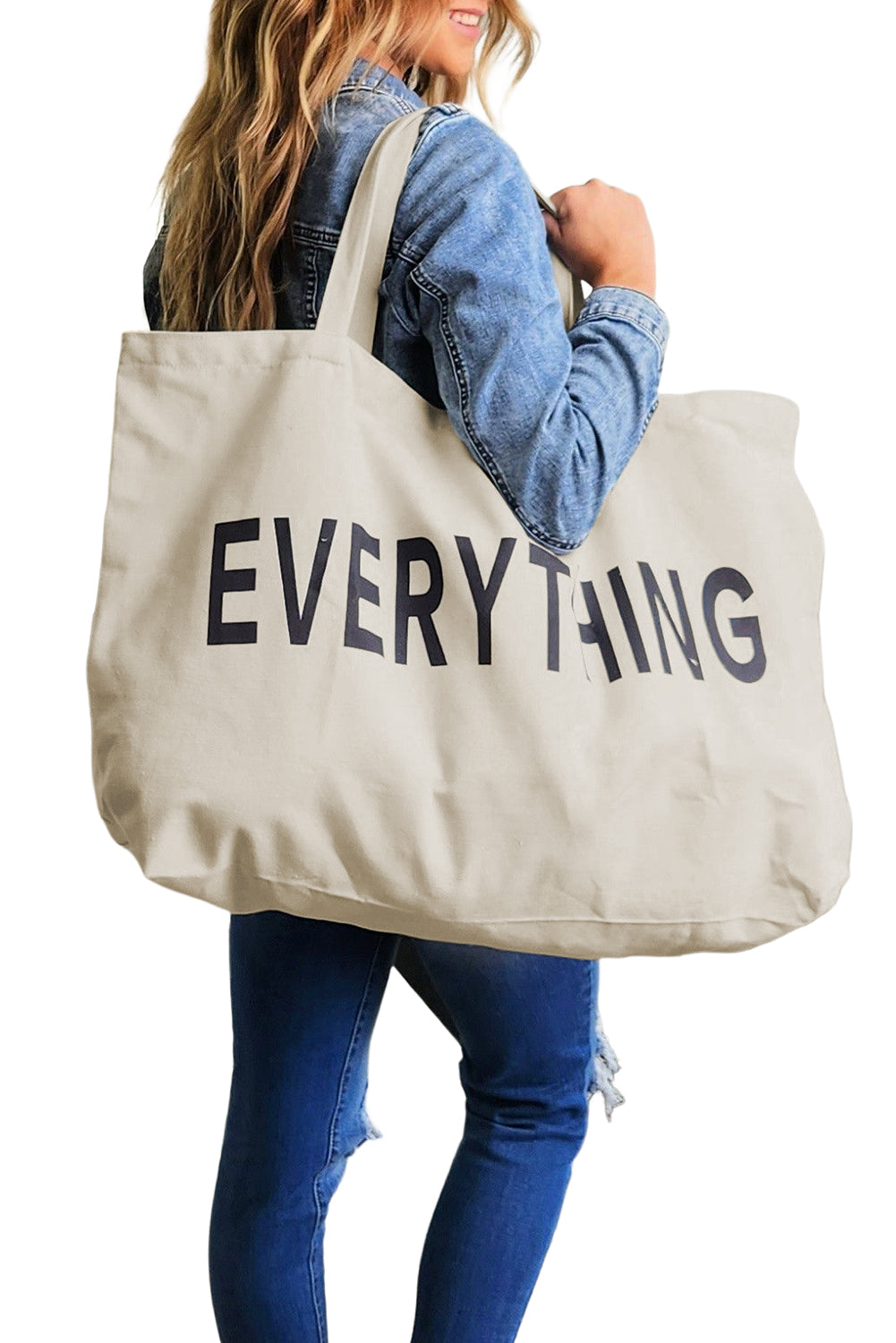 White EVERYTHING Large Canvas Tote Bag