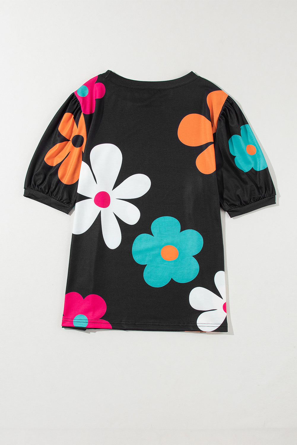 Colorful Flower Print Bubble Sleeve Tee