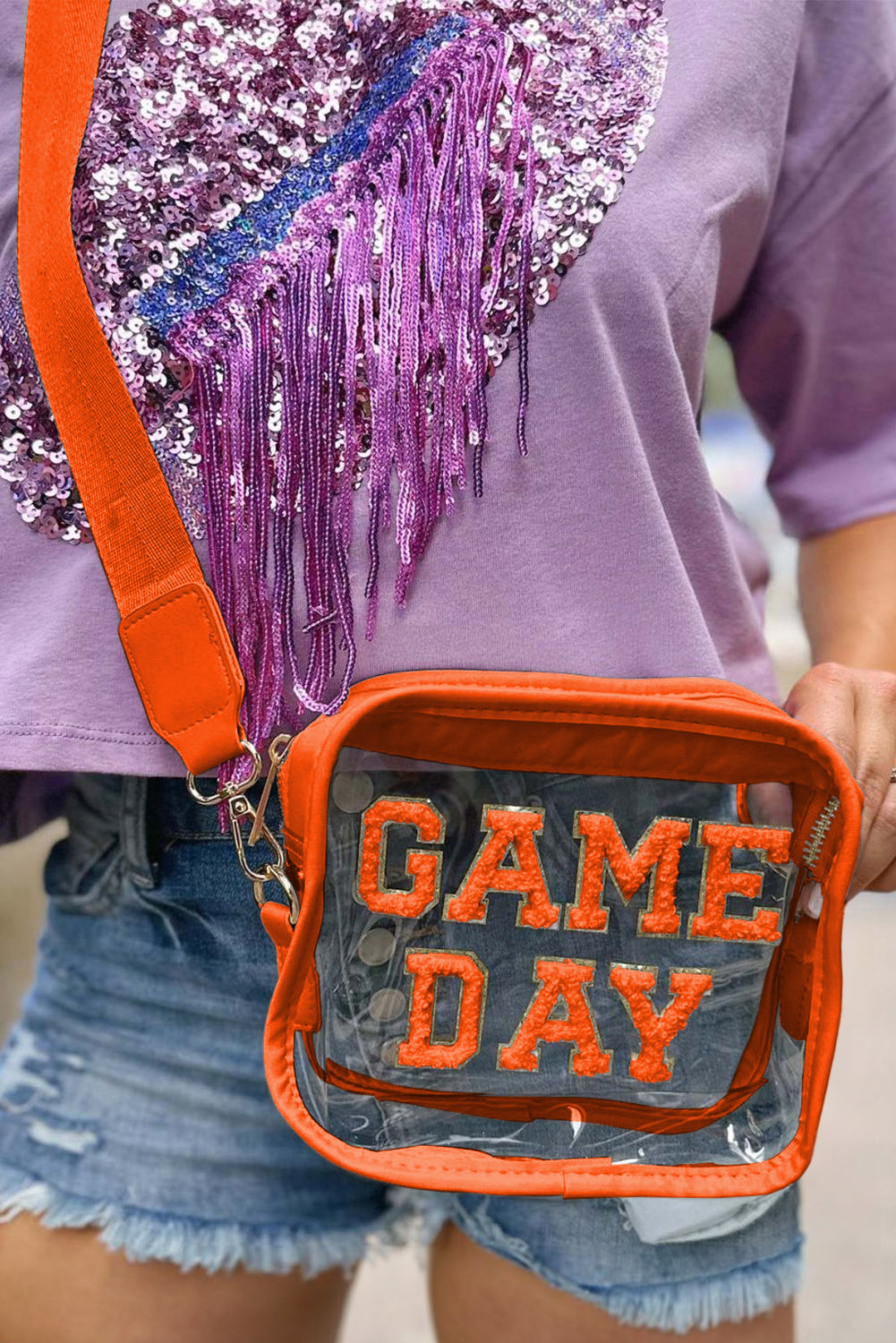 Black Chenille GAME DAY Pattern Clear Bag