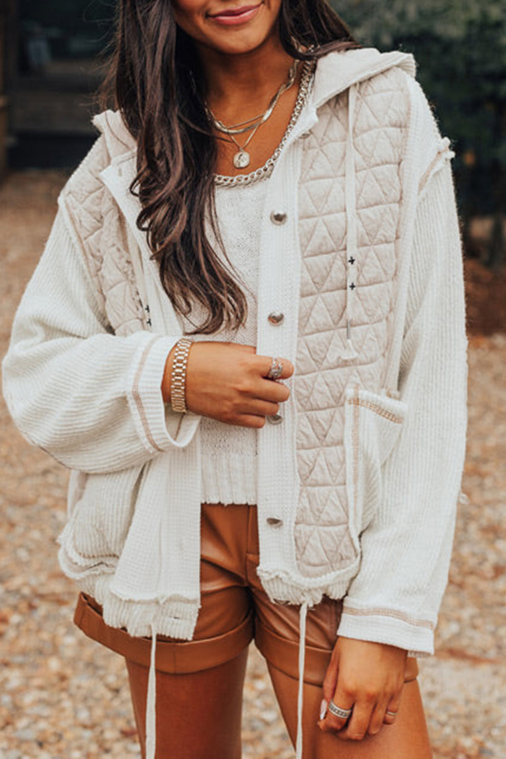 Quilted Textured Patchwork Hooded Jacket