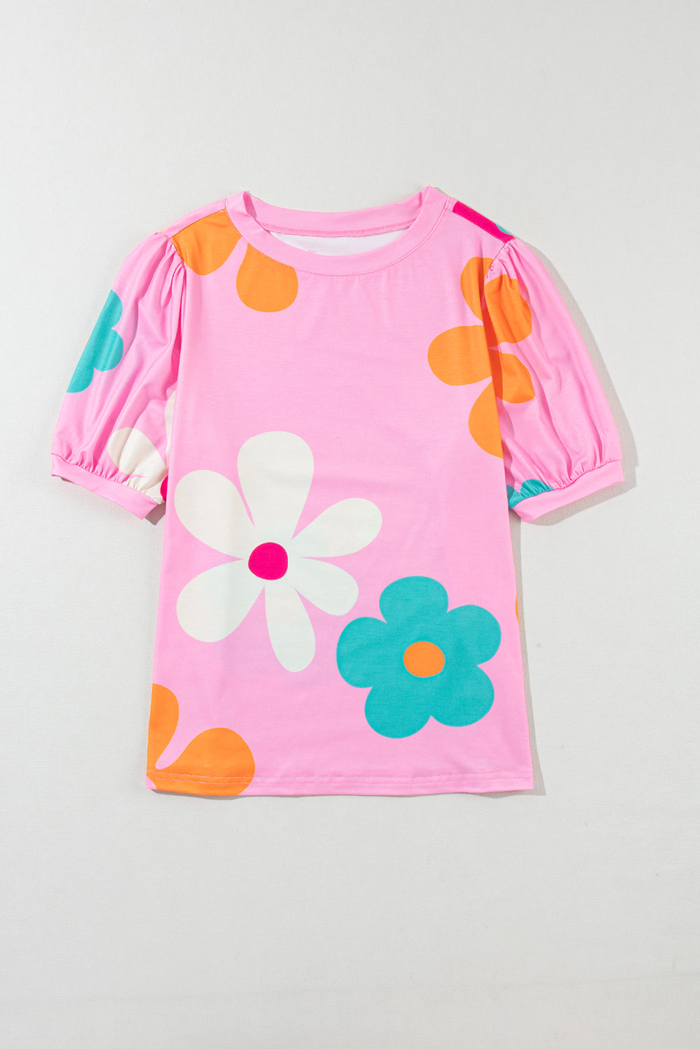 Colorful Flower Print Bubble Sleeve Tee