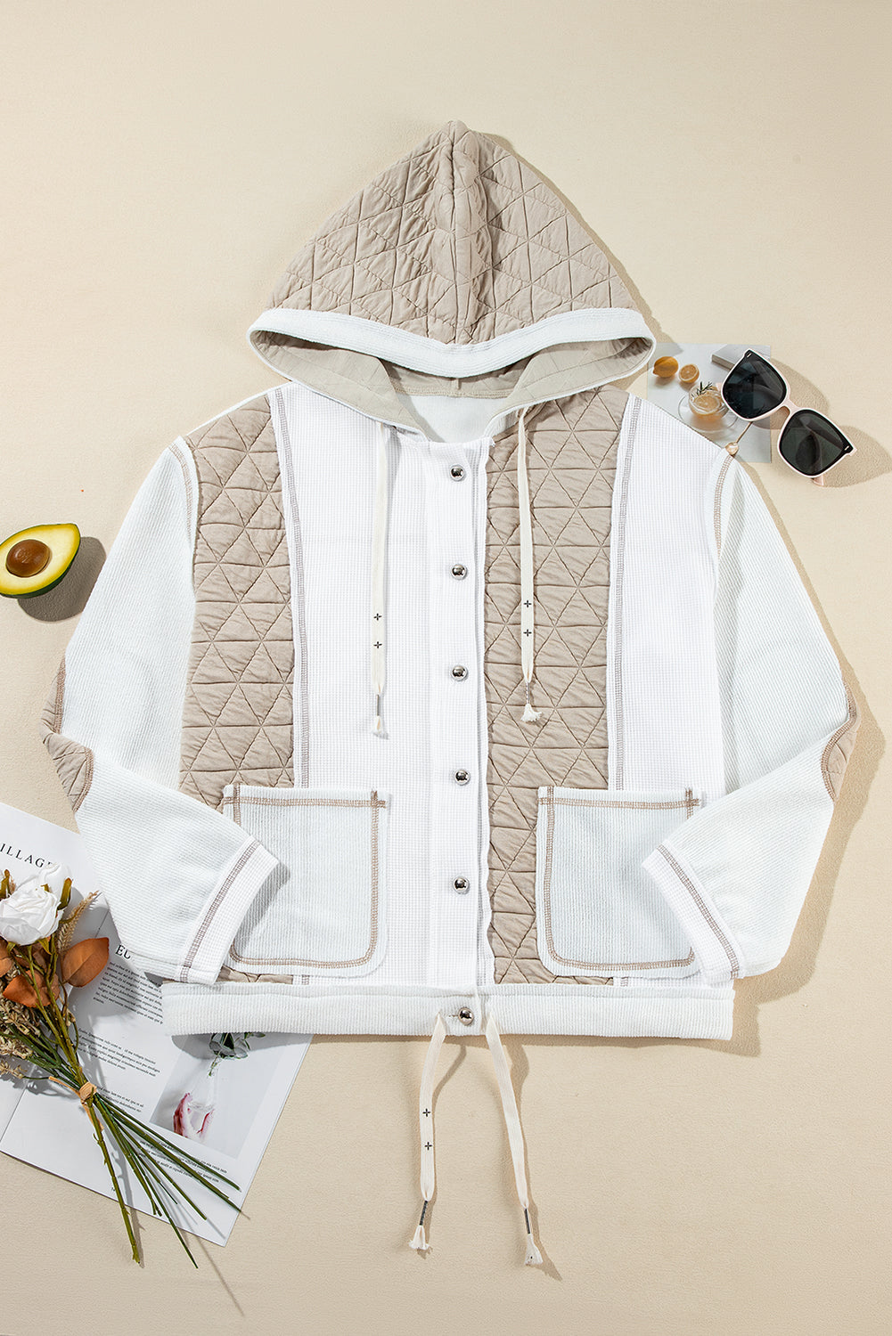 Quilted Textured Patchwork Hooded Jacket