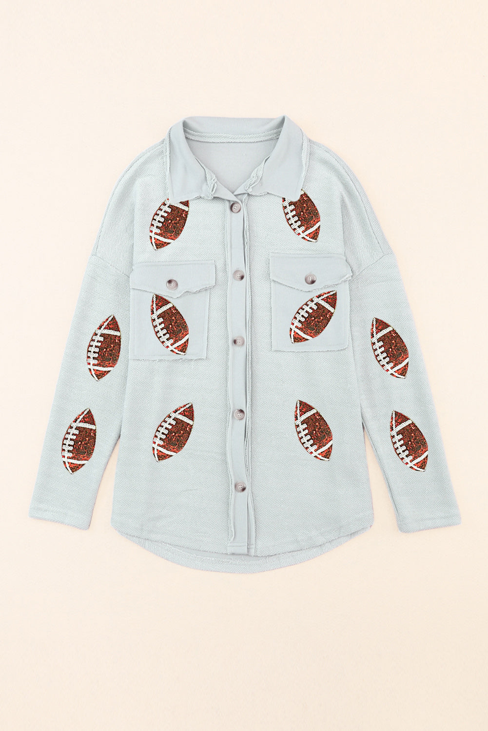 Fleece Football Graphic Buttoned Front Shacket