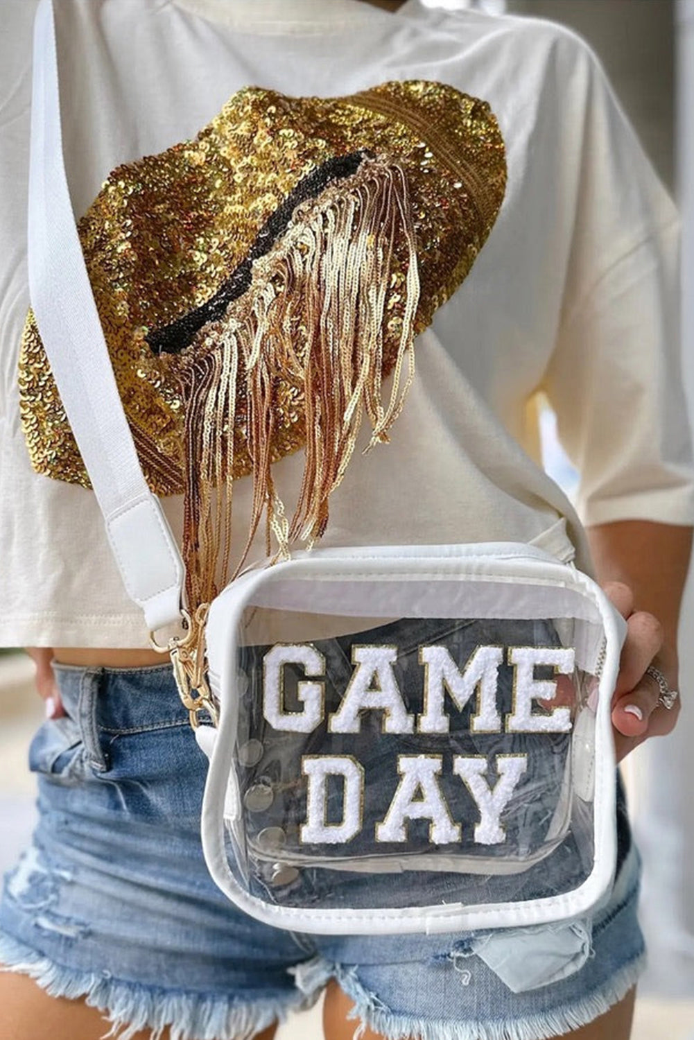 Black Chenille GAME DAY Pattern Clear Bag