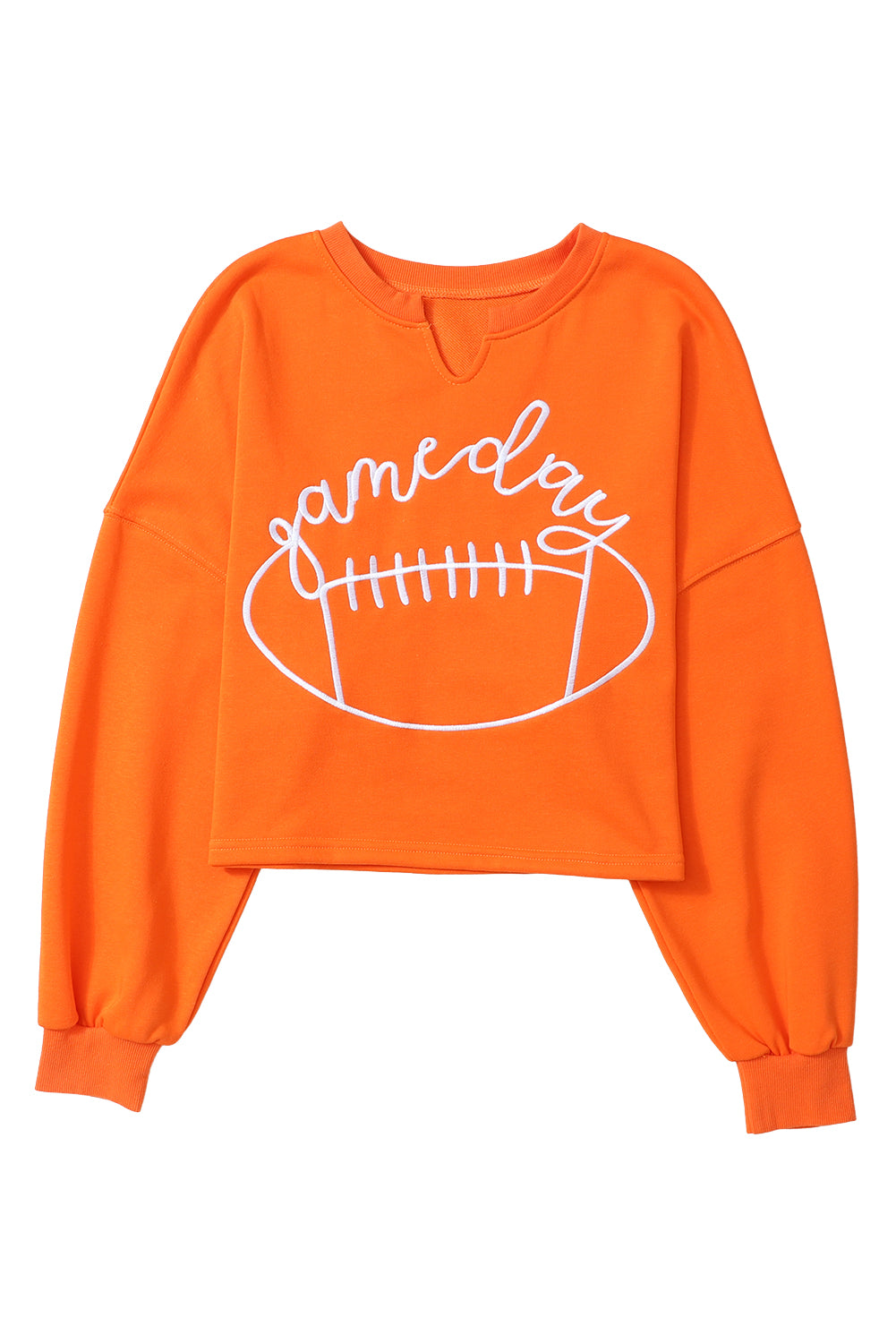 Orange Game Day Lettering Football Notched Neck Cropped Sweatshirt