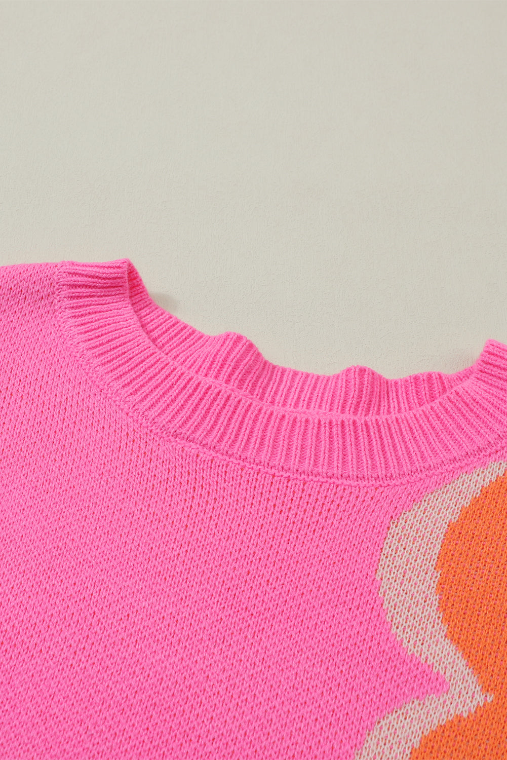 Pink & Orange 60s Floral Cable Knitted Sweater