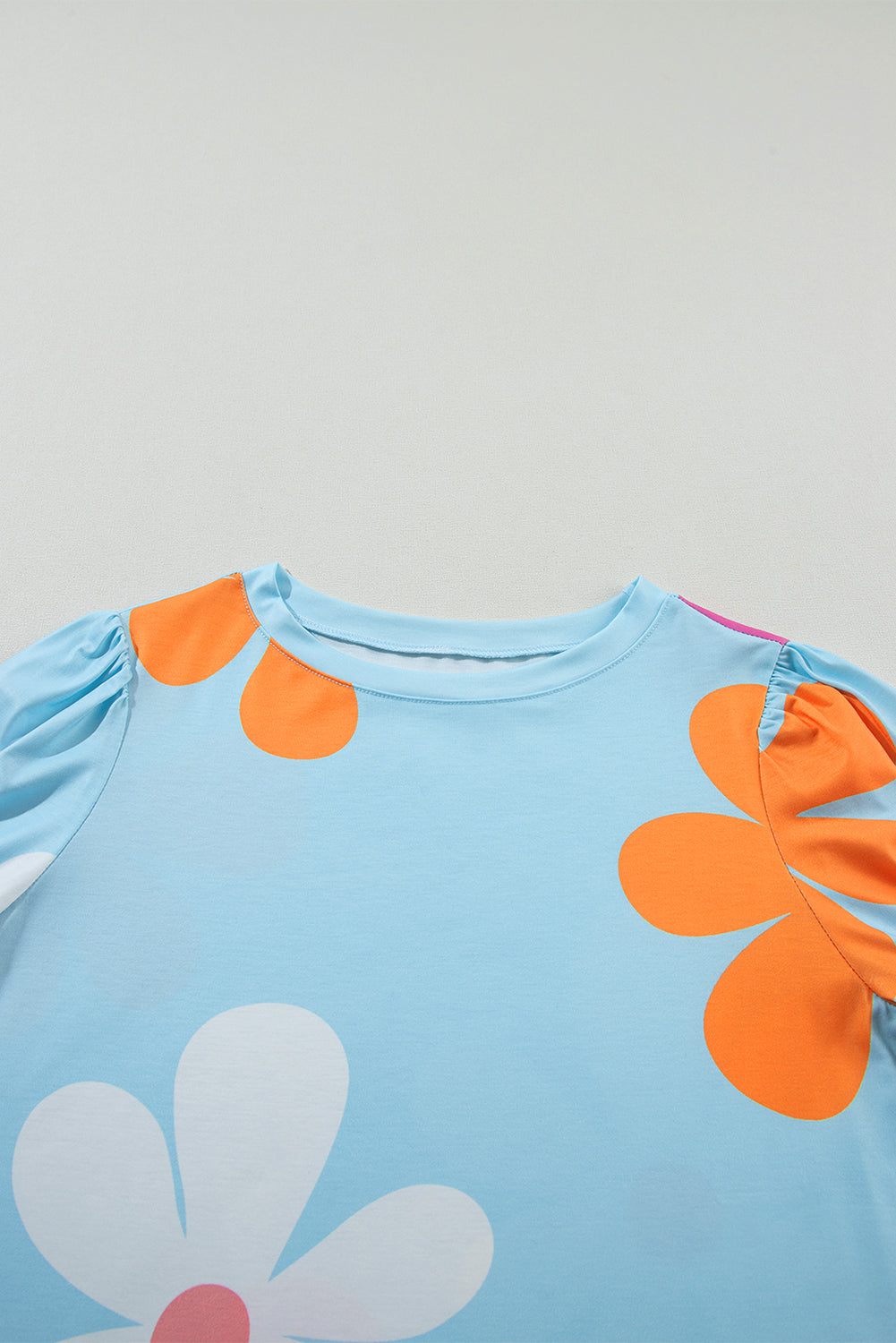 Colorful Flower Print Bubble Sleeve Tee