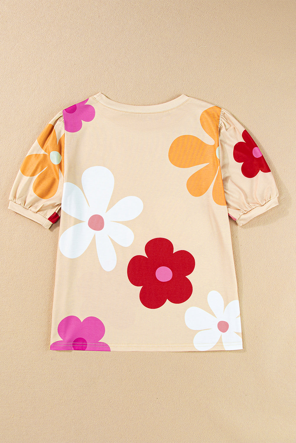 Colorful Flower Print Bubble Sleeve Tee