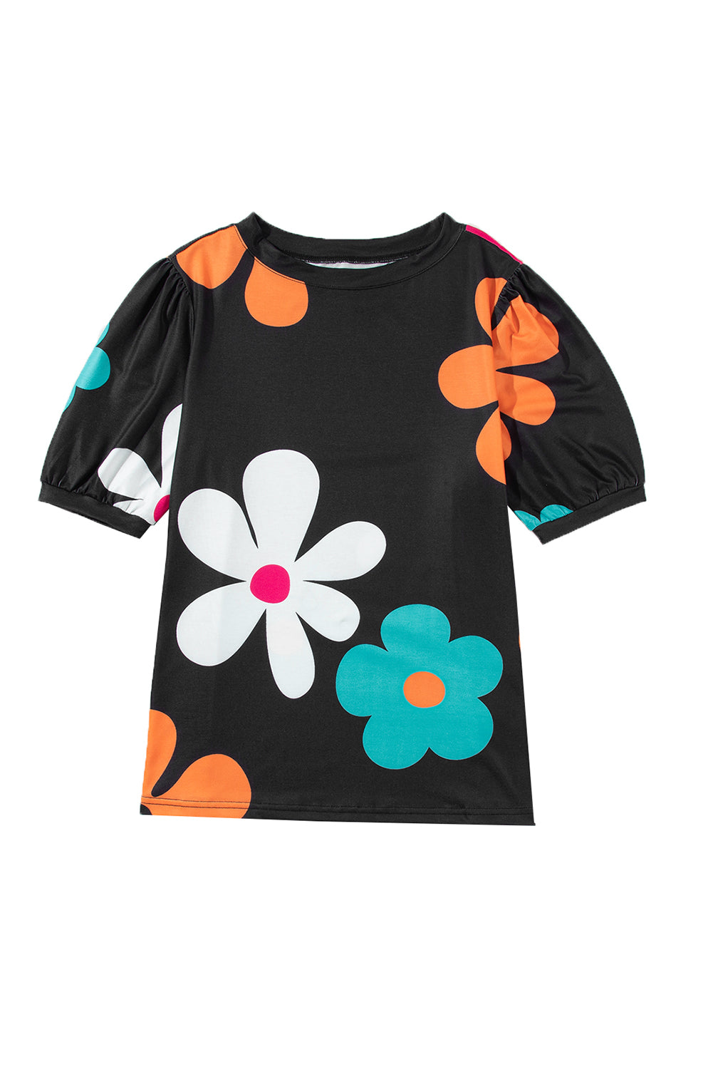 Colorful Flower Print Bubble Sleeve Tee