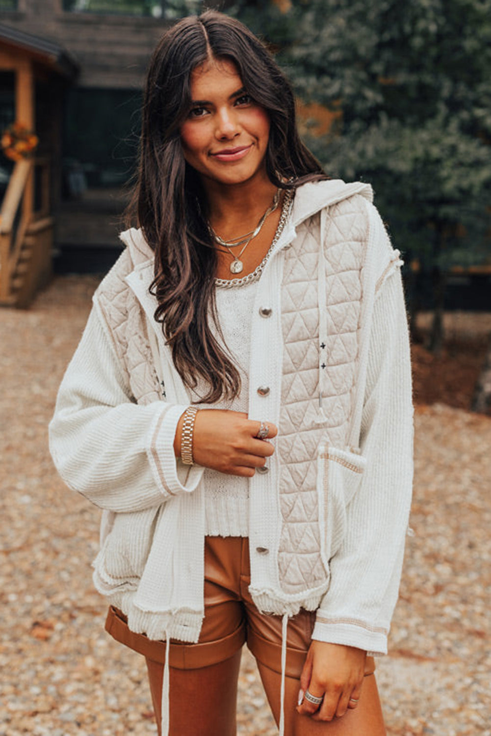 Quilted Textured Patchwork Hooded Jacket