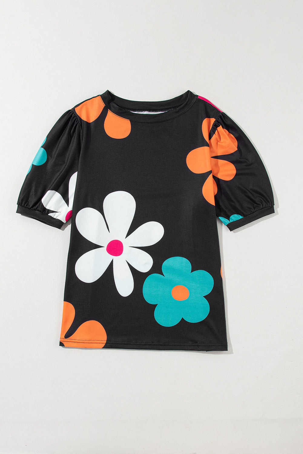 Colorful Flower Print Bubble Sleeve Tee