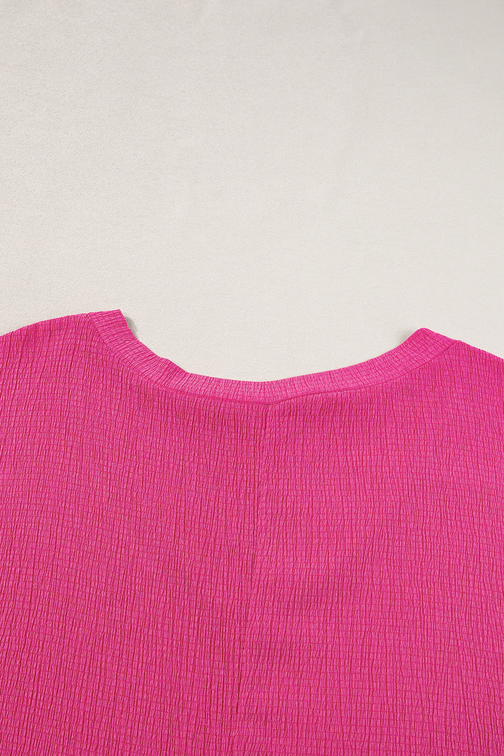 Bright Pink Solid Color V Neck Plus Size Blouse