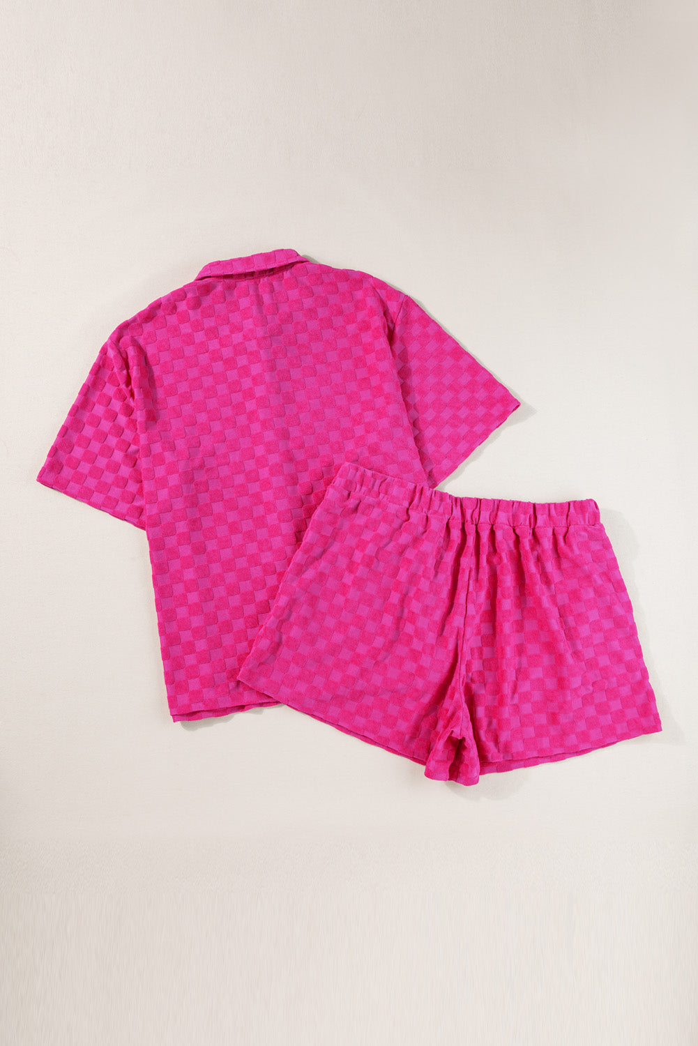 Peach Blossom Plus Size Checkered Terry Knit Shorts Set