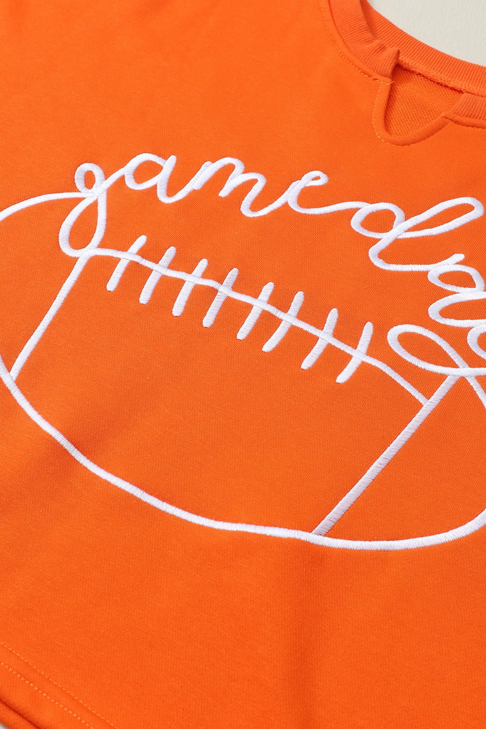 Orange Game Day Lettering Football Notched Neck Cropped Sweatshirt