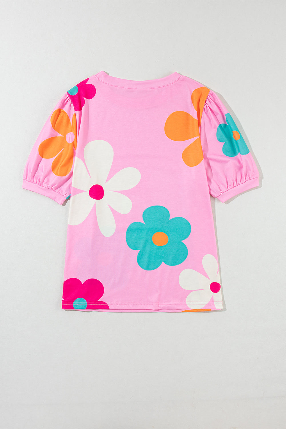 Colorful Flower Print Bubble Sleeve Tee