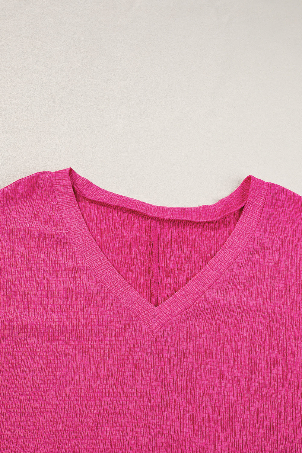 Bright Pink Solid Color V Neck Plus Size Blouse