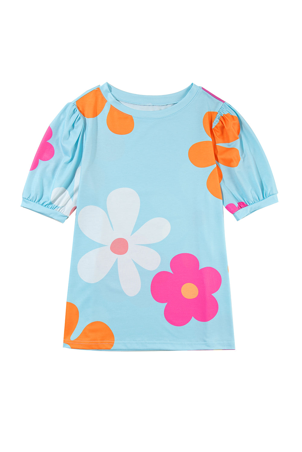 Colorful Flower Print Bubble Sleeve Tee