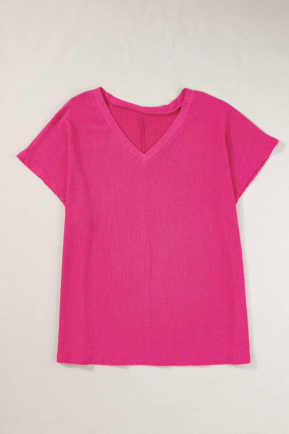 Bright Pink Solid Color V Neck Plus Size Blouse