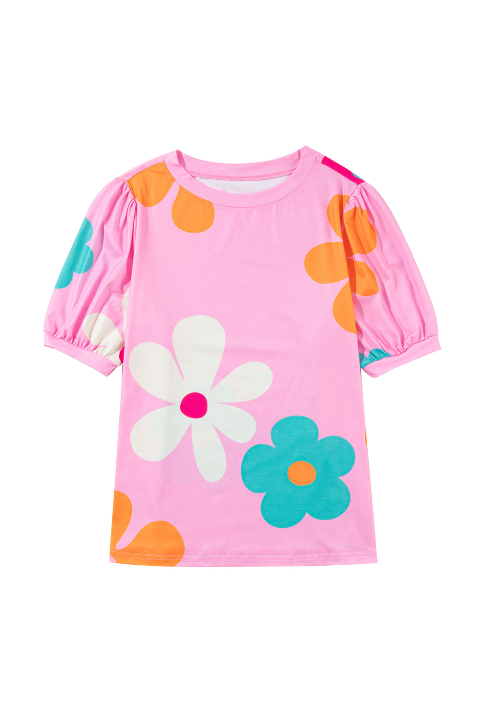 Colorful Flower Print Bubble Sleeve Tee