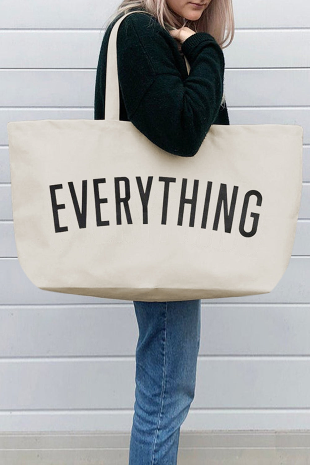 White EVERYTHING Large Canvas Tote Bag