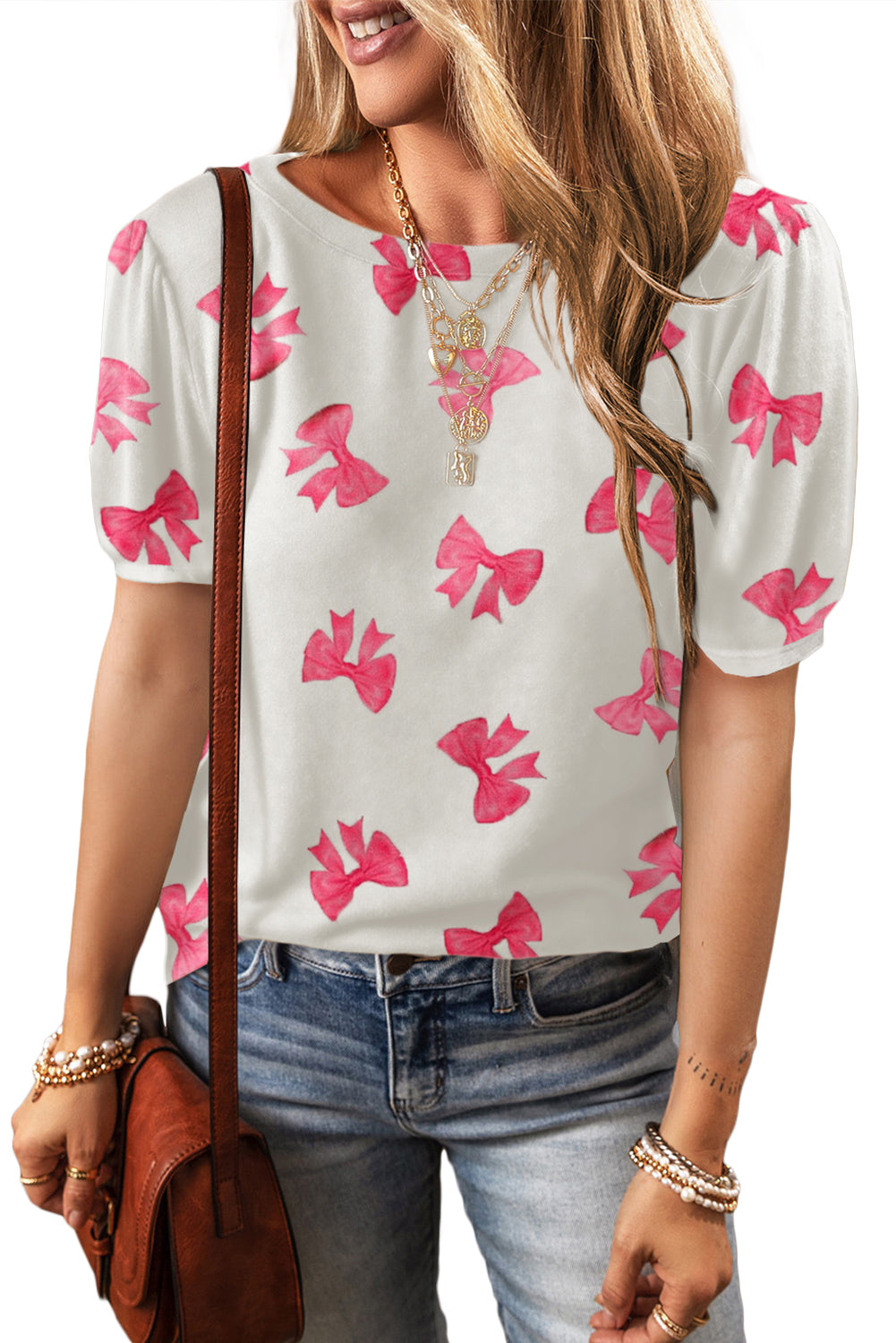 Colorful Flower Print Bubble Sleeve Tee