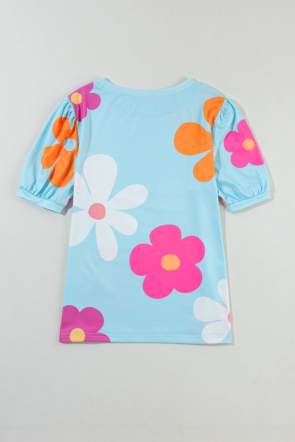 Colorful Flower Print Bubble Sleeve Tee