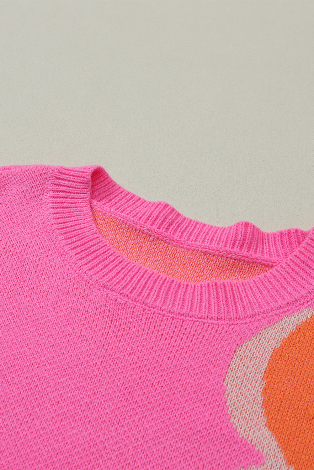 Pink & Orange 60s Floral Cable Knitted Sweater