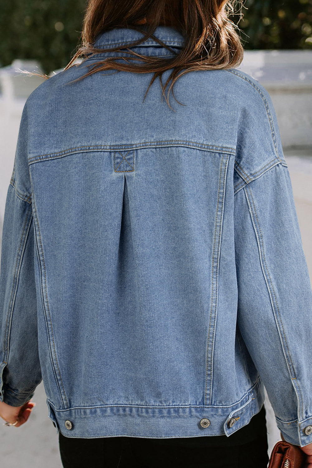 Blue Stripe Washed Oversized Pocketed Denim Jacket