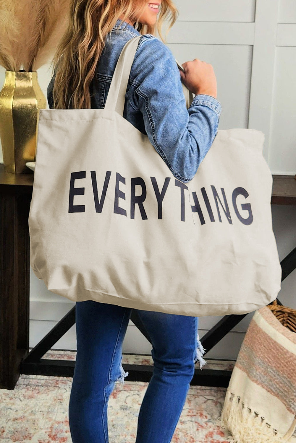 White EVERYTHING Large Canvas Tote Bag